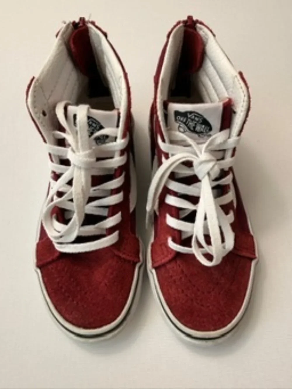 Vans Sk8-Hi Kids Red Canvas High Top Sneakers Back Heel Zipper Youth